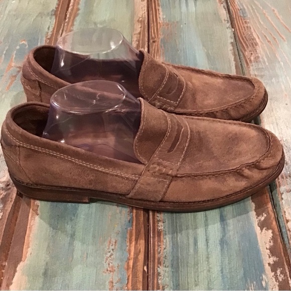 Clarks 10.5 Loafers Mens Distressed Leather Brown Stitching Detail Stacked Heel main image 10